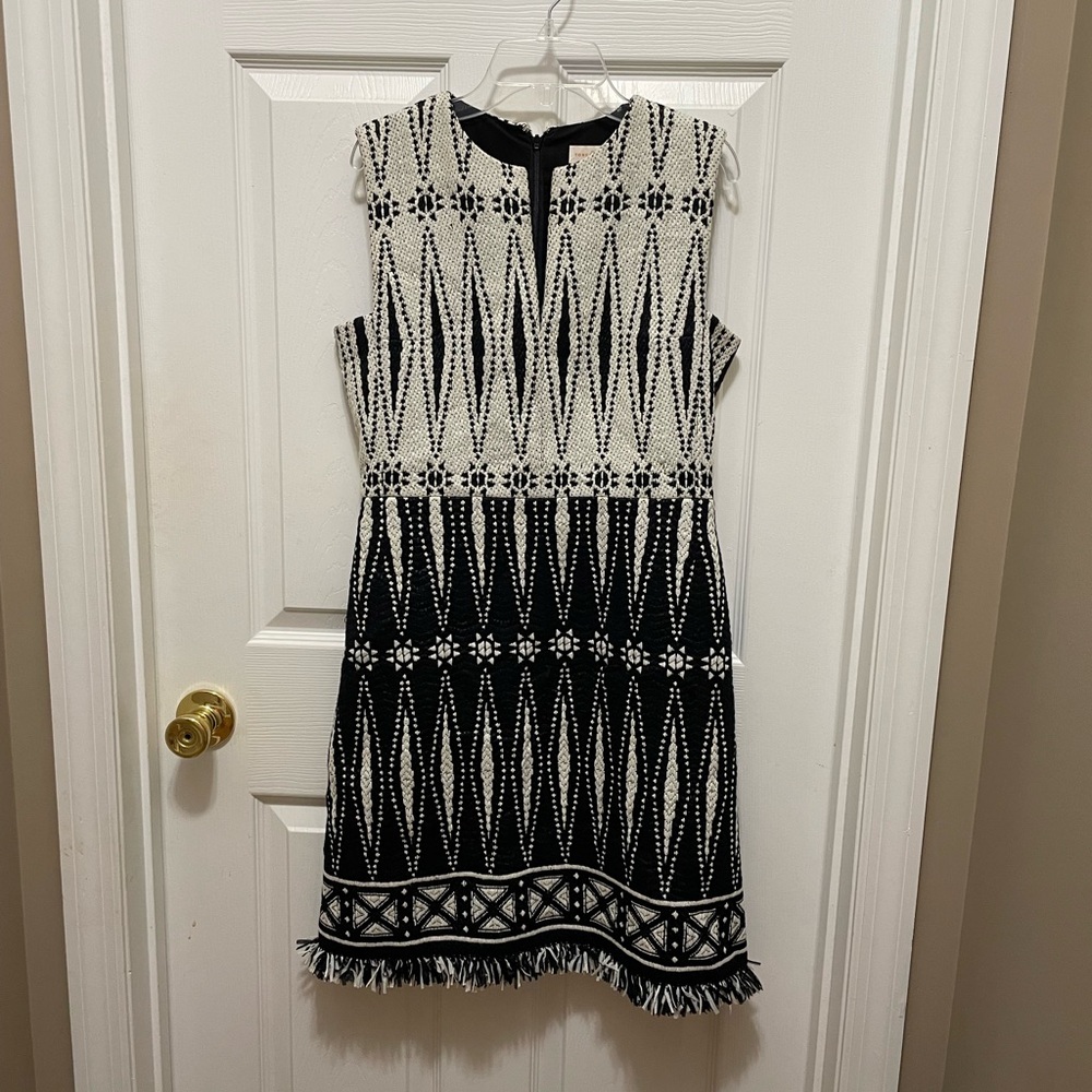 Tory Burch Black and White Geometric Midi Dress